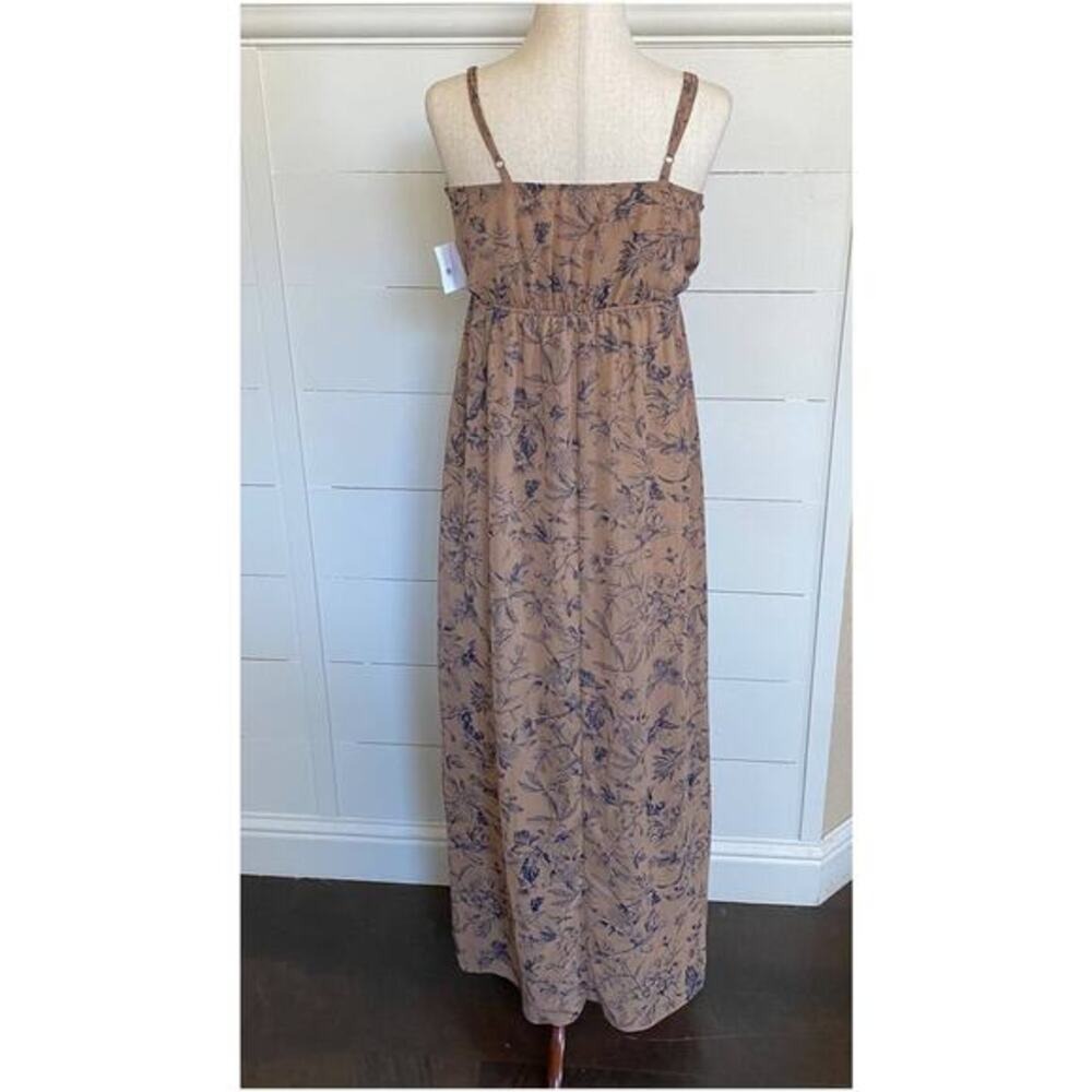 Nordstrom Soprano Brown Tan w/Navy Flowers Sheer Ruffled Flowy Dress XS NWT - Picture 7 of 10